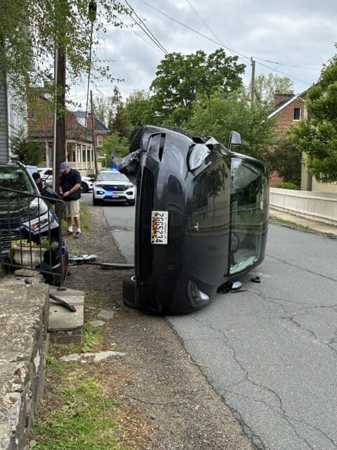 Car flips during rush hour in Waterford VA